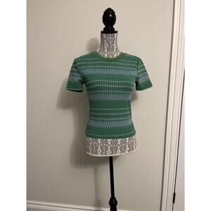 Zara green and blue checkered knit short sleeved top size S
